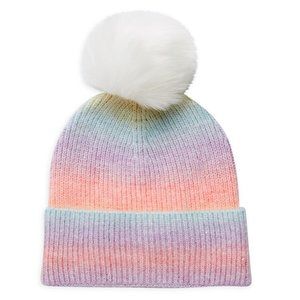 NWT Adrienne Landau Rainbow Faux Fur Pom-Pom Color Combo 1 Beanie